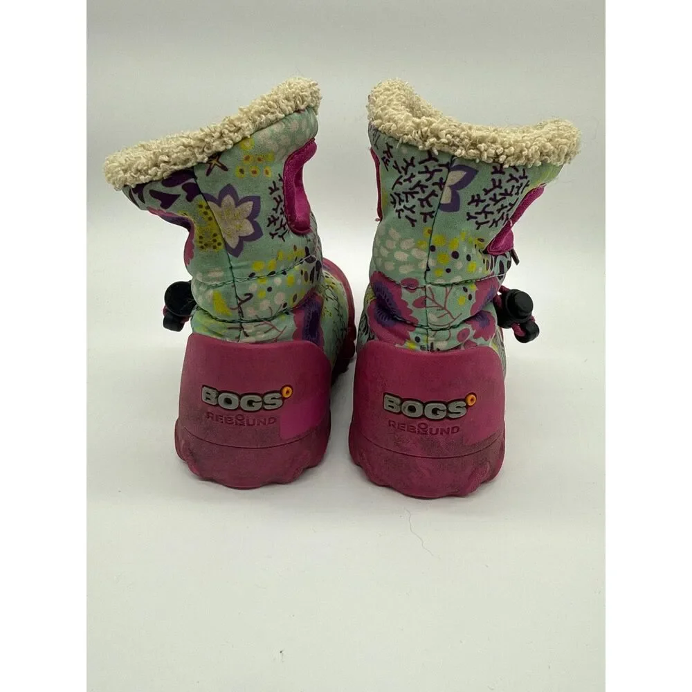 Bogs BMOC Waterproof Winter Snow Boots Fleece Floral Pink Green Toddler 7